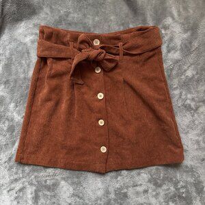 tgla Tan Corduroy Mini Skirt w/ Waist Tie Womens Size M